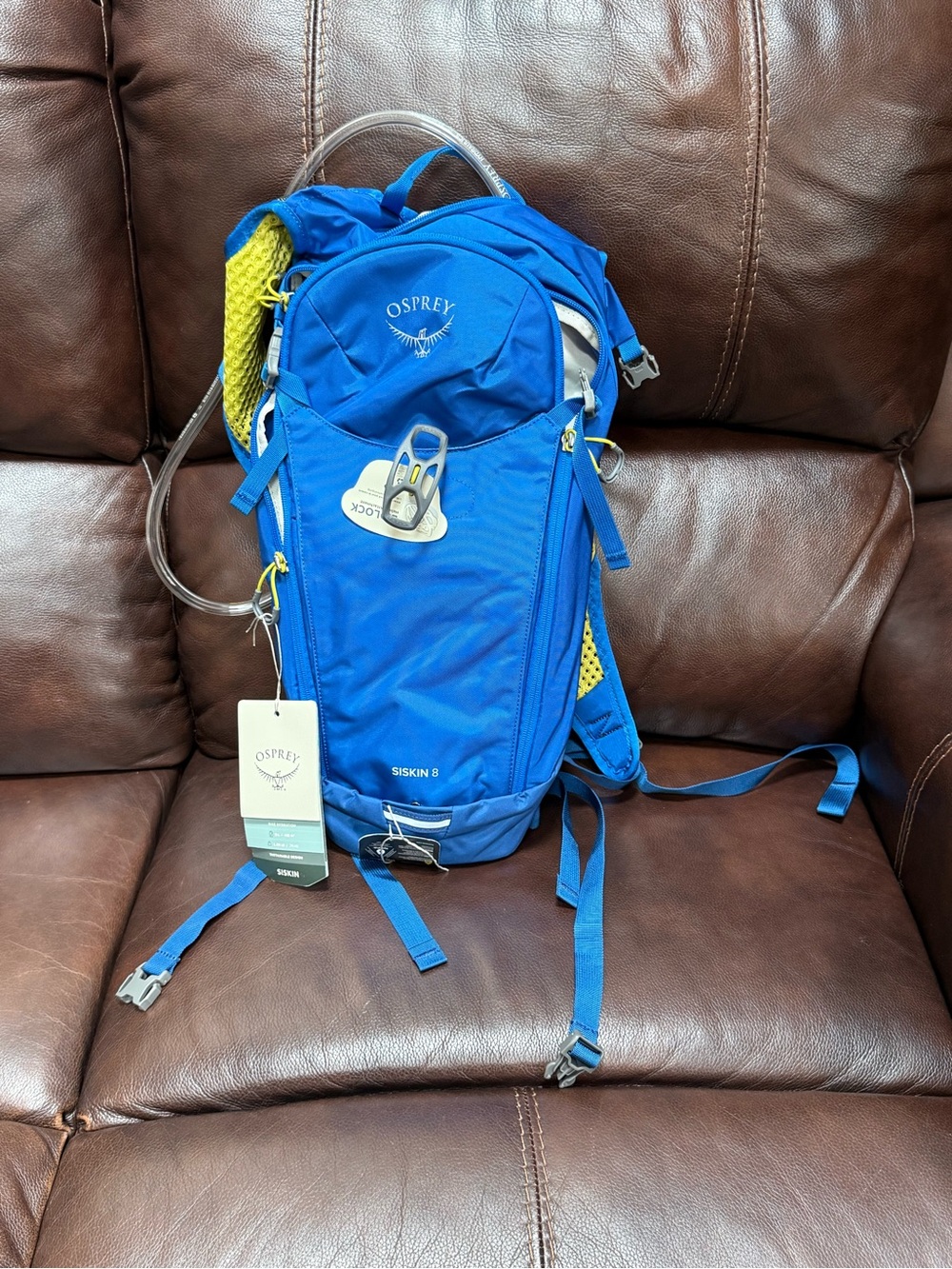 OSPREY Siskin 8 Backpack in Bright Blue with Yellow Accents
